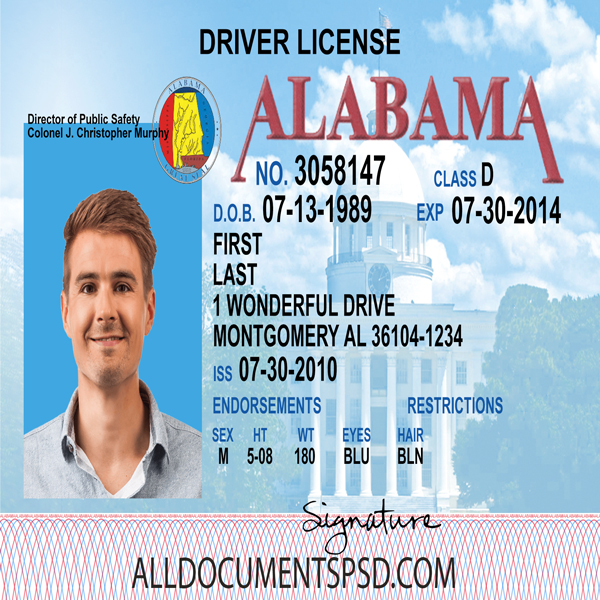 Alabama Driving License PSD Template