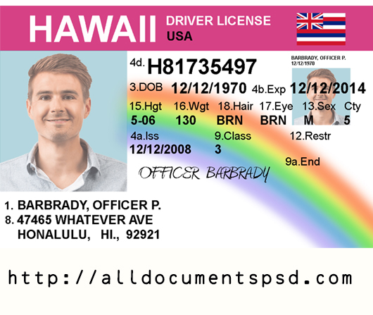 Hawaii Driving License PSD Template