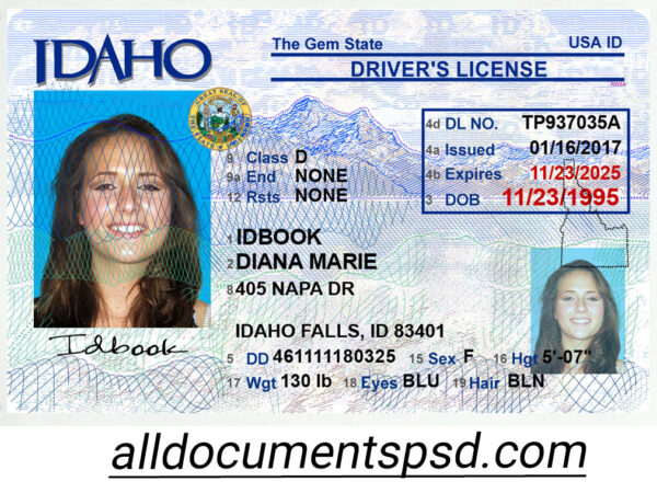 Idaho Driver License Template PSD