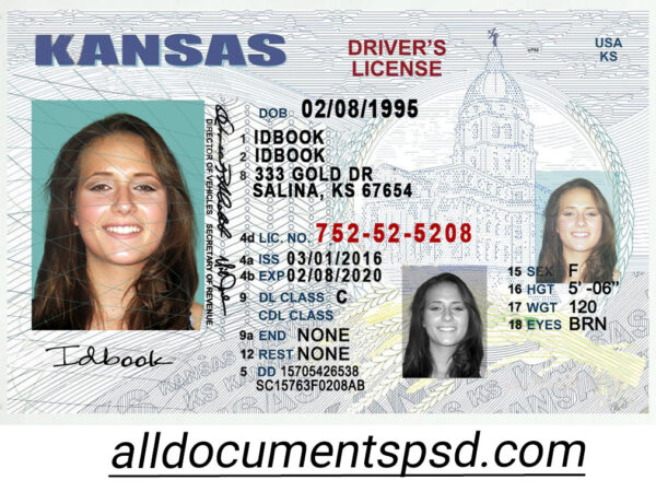 Kansas Driver License Template PSD