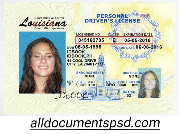 Louisiana driving license PSD Template