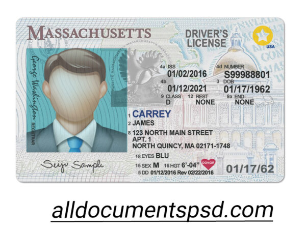 Massachusetts Driver License PSD Template