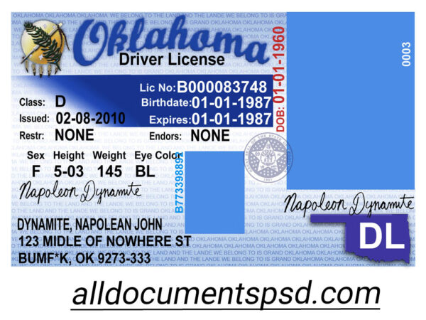 Oklahoma Driver License PSD Template