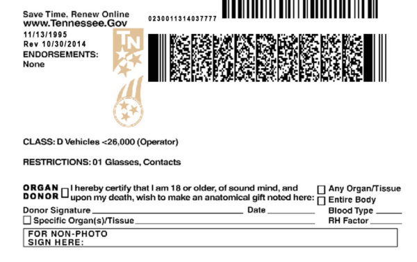 Tenessee Driver License Template PSD