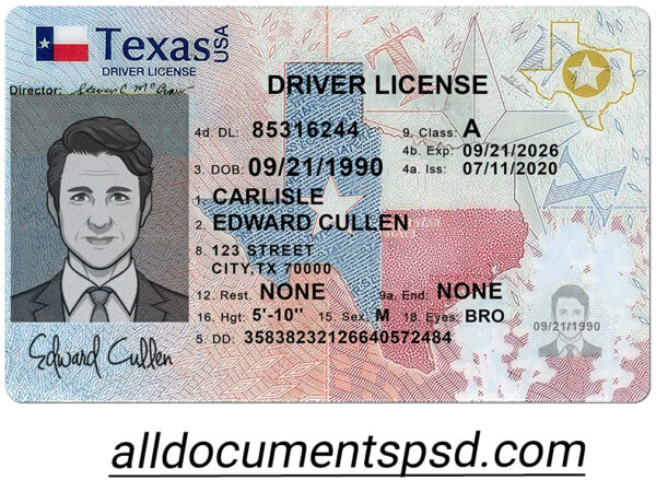 Texas New Driver License PSD Template V2