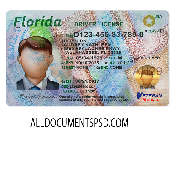 Florida Driving License Template PSD File