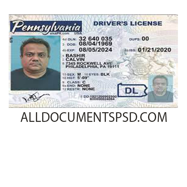 Pennsylvania Driver License Template PSD File